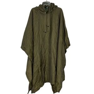 Vintage J.Crew Mens Oarsman Rain Poncho Hooded Olive Green Nylon Military Medium